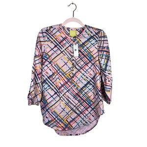 ANTHROPOLOGIE‎ Maeve shirt Bethesda puff sleeve stripe flannel S NWT Tunic